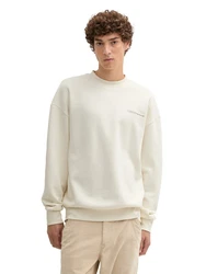 TOM TAILOR Denim Sweatshirt mit Textprint Beige/Weiß/Khaki/Creme