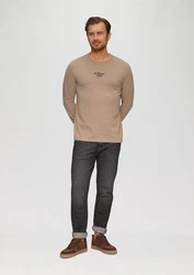 s.Oliver Langarmshirt mit Logo-Stickerei hellbraun / schwarz