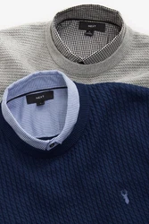 Next 2-in-1 Pullover im Lagenlook mit Hemdeinsatz Dunkelblau/Grau/Hellblau
