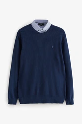 Next 2-in-1 Pullover im Lagenlook mit Hemdeinsatz Dunkelblau/Grau/Hellblau