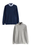 Next 2-in-1 Pullover im Lagenlook mit Hemdeinsatz Dunkelblau/Grau/Hellblau