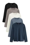 Next T-Shirt Langarmshirts (5-tlg) Grau/Dunkelblau/Braun/Blau/Beige