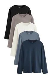 T-Shirt 5er-Pack Langarmshirts aus 100% Baumwolle (5-tlg)