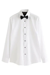 Next Langarmhemd Slim Fit Hemd und Krawatte Set Weiß/Schwarz/Dunkelblau