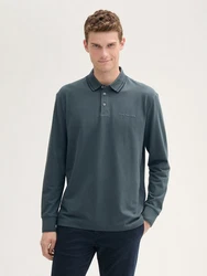 TOM TAILOR Langarm-Poloshirt mit Logo Print Grau/Dunkelgrau/Dunkelblau/Hellgrau