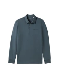 TOM TAILOR Langarm-Poloshirt mit Logo Print Grau/Dunkelgrau/Dunkelblau/Hellgrau