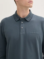 TOM TAILOR Langarm-Poloshirt mit Logo Print Grau/Dunkelgrau/Dunkelblau/Hellgrau