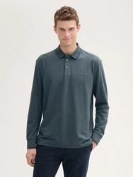 TOM TAILOR Langarm-Poloshirt mit Logo Print Grau/Dunkelgrau/Dunkelblau/Hellgrau