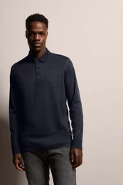 Langarm-Poloshirt mit feiner zweifarbiger Strukturoptik
