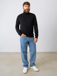 HONEST BASICS Rollkragenpullover Schwarz/Rot