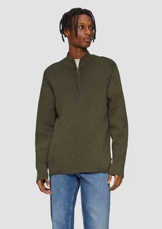 QS Strickpullover mit Reißverschluss Dunkelgrün
