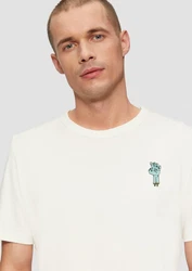 s.Oliver Kurzarmshirt T-Shirt Weiß/Khaki/Gelb/Creme