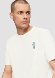 s.Oliver Kurzarmshirt T-Shirt Weiß/Khaki/Gelb/Creme