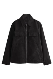 Lederimitatjacke Hemdjacke mit Kragen aus Velourskunstleder (1-St)
