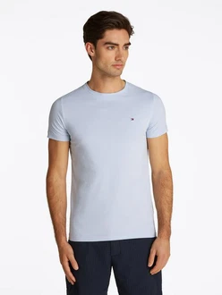 Tommy Hilfiger T-Shirt STRETCH SLIM FIT TEE mit Rundhalsausschnitt Hellblau/Blau