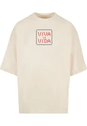 Merchcode T-Shirt Frida Kahlo - Pixels viva la vida Huge Tee Beige/Rot/Khaki/Creme/Orange