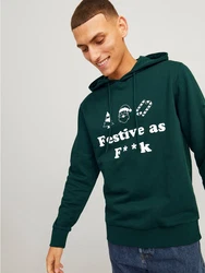 Jack & Jones Kapuzensweatshirt JJXMAS ONE COLOR FUNNY SWEAT HOOD Dunkelgrün/Grün