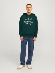 Jack & Jones Kapuzensweatshirt JJXMAS ONE COLOR FUNNY SWEAT HOOD Dunkelgrün/Grün
