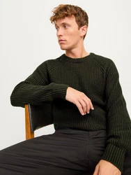 Jack & Jones Rundhalspullover JJJONES KNIT CREW NECK Dunkelgrün