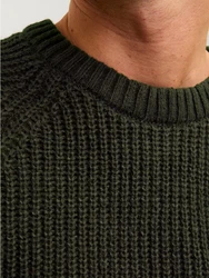 Jack & Jones Rundhalspullover JJJONES KNIT CREW NECK Dunkelgrün