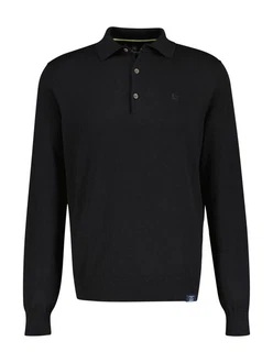 LERROS Langarm-Poloshirt Rundhalspullover Schwarz