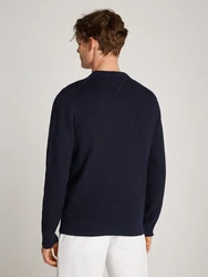 Tommy Hilfiger Strickpullover HERRINGBONE STRUCTURE C NK mit Zopfmuster blau