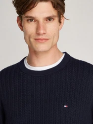 Tommy Hilfiger Strickpullover HERRINGBONE STRUCTURE C NK mit Zopfmuster blau