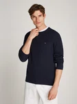 Tommy Hilfiger Strickpullover HERRINGBONE STRUCTURE C NK mit Zopfmuster blau