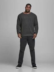 Jack & Jones Plus Rundhalspullover JJEHILL Dunkelgrau/Grau