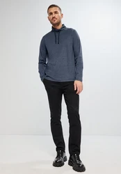 STREET ONE MEN Langarmshirt mit Tunnelzugband Kragen Dunkelblau/Hellblau/Blau/Grau