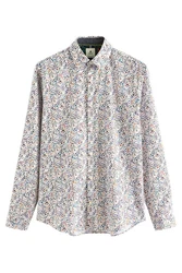 Next Langarmhemd Formelles Hemd mit Print und Sportmanschetten Mischfarben/Beige/Weiß/Hellblau