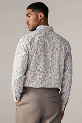 Next Langarmhemd Formelles Hemd mit Print und Sportmanschetten Mischfarben/Beige/Weiß/Hellblau