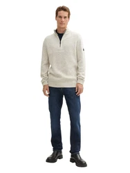TOM TAILOR Strickpullover Troyer Grau/Beige/Khaki/Weiß