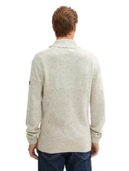 TOM TAILOR Strickpullover Troyer Grau/Beige/Khaki/Weiß