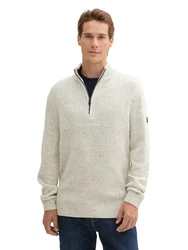 TOM TAILOR Strickpullover Troyer Grau/Beige/Khaki/Weiß