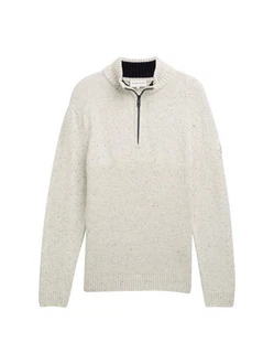 TOM TAILOR Strickpullover Troyer Grau/Beige/Khaki/Weiß