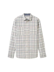TOM TAILOR Langarmhemd T-Shirt Grau/Blau/Khaki/Weiß