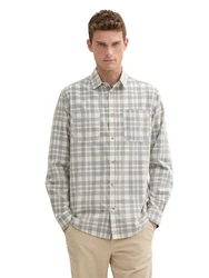 TOM TAILOR Langarmhemd T-Shirt Grau/Blau/Khaki/Weiß