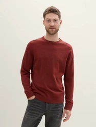 TOM TAILOR Strickpullover Basic Crewneck Knit Dunkelrot/Braun/Rot