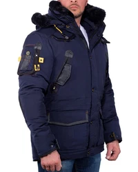 Geographical Norway Winterjacke Herren Kapuzen Jacke baacrobate Dunkelblau/Hellblau/Grau