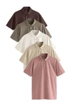 Next Poloshirt 5er-Pack Kurzarm-Poloshirts aus Jersey Lila/Beige/Braun/Bordeaux/Dunkelrot