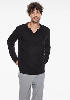 STREET ONE MEN Langarmshirt Schwarz/Dunkelgrau/Braun