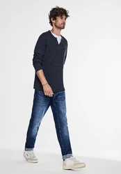 STREET ONE MEN Langarmshirt Dunkelblau/Hellblau
