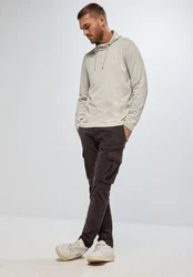 STREET ONE MEN Langarmshirt mit Tunnelzugband Kragen Khaki/Beige/Braun/Grau