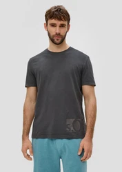s.Oliver Kurzarmshirt T-Shirt mit Label-Print Dunkelgrau/Grau