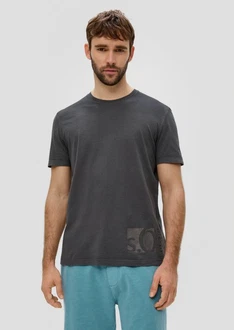 s.Oliver Kurzarmshirt T-Shirt mit Label-Print Dunkelgrau/Grau s.Oliver Kurzarmshirt T-Shirt mit Label-Print Dunkelgrau/Grau