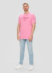 s.Oliver Kurzarmshirt T-Shirt mit Logo-Print Artwork Rosa