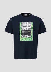s.Oliver Kurzarmshirt Jerseyshirt mit Artwork Dunkelblau/Blau/Türkis