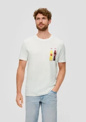 s.Oliver Kurzarmshirt T-Shirt mit Sinalco-Print Artwork Weiß/Mischfarben/Creme/Grau/Khaki