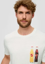 s.Oliver Kurzarmshirt T-Shirt mit Sinalco-Print Artwork Weiß/Mischfarben/Creme/Grau/Khaki